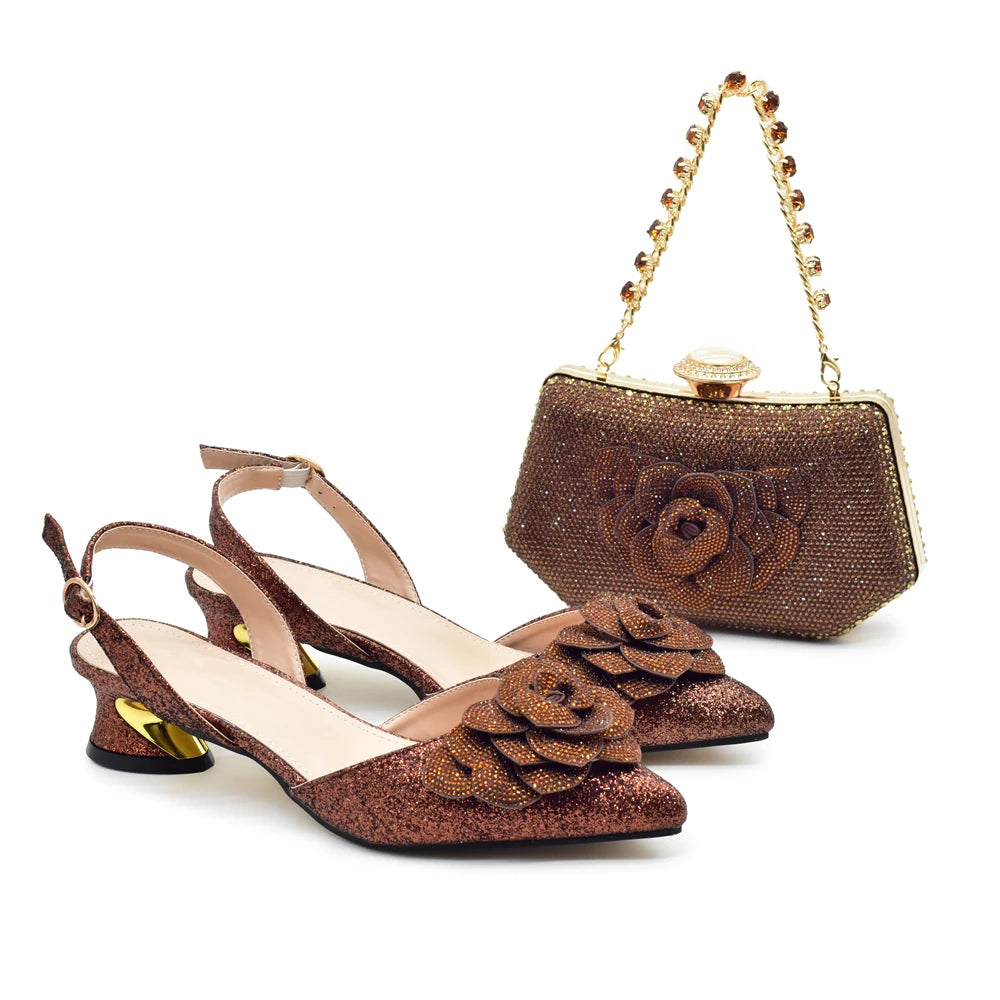 Ladies Shoe and Bag Set Latest Designers Luxury Italian Party Shoes and Bag Set for Women Rhinestone Wedding Bride Shoes Woman