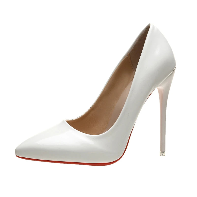 Temperament 12cm Super High Thin Heels Shoes Women Pumps Pointed Toe Colorful Patent Leather Stiletto Wedding Shoe Size 45