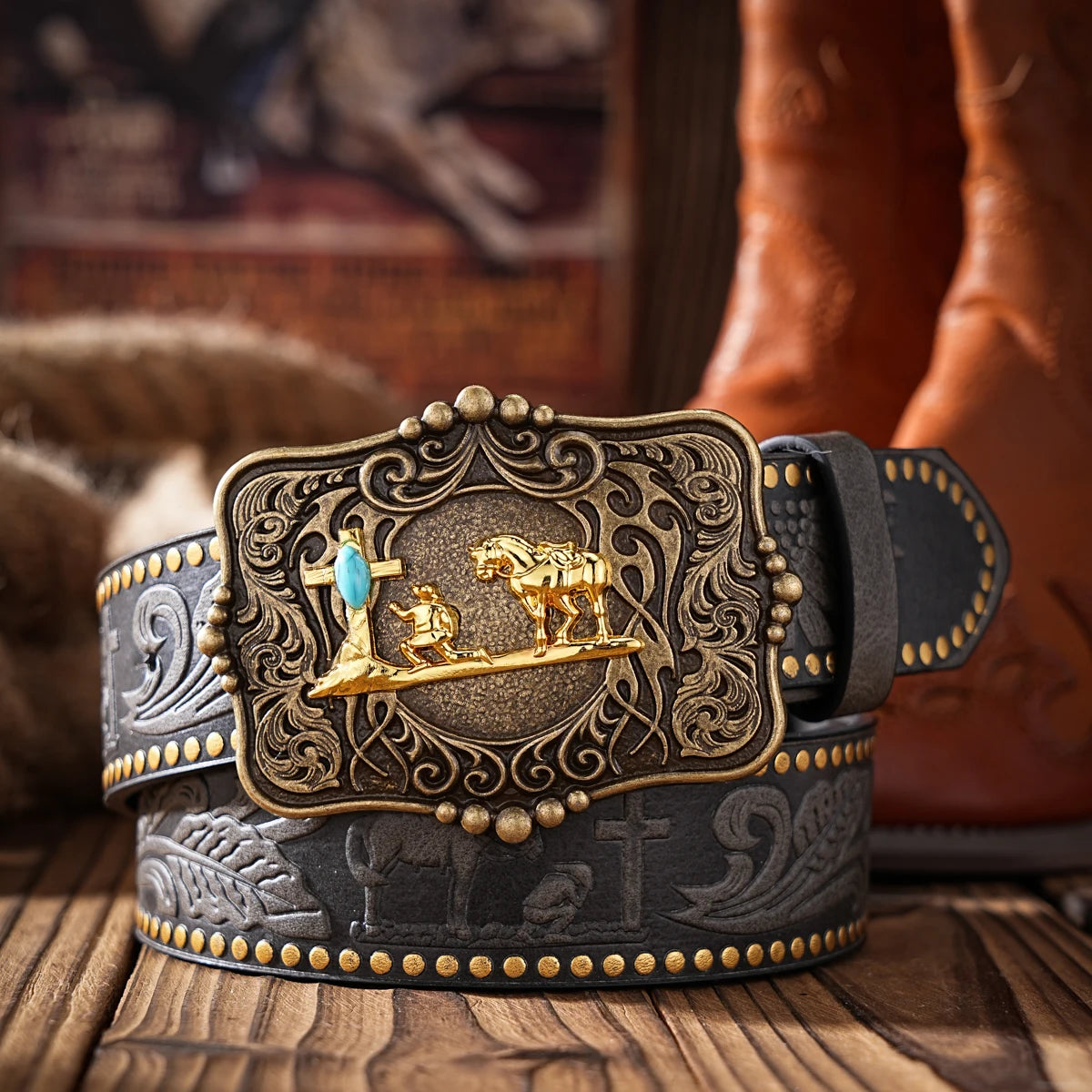 A Western-style PU material belt for both men and women, a casual, retro and classic personalized belt