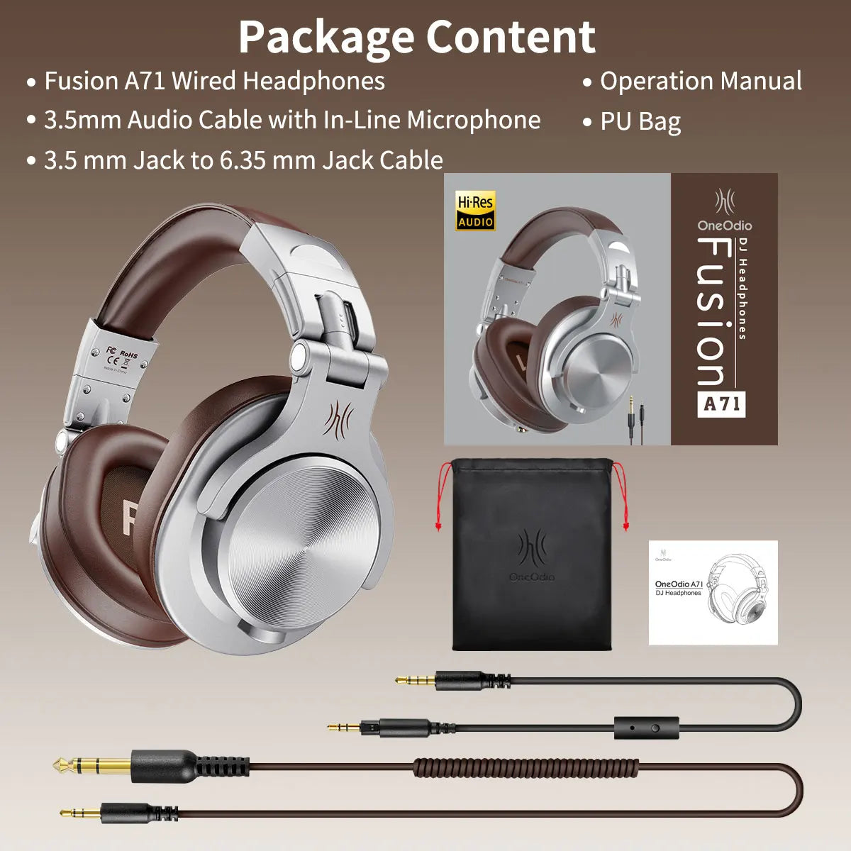 Oneodio A71 Wired Headphones For Computer Phone With Mic Over Ear Stereo Hi-Res Headset Studio Headphone For Recording Monitor