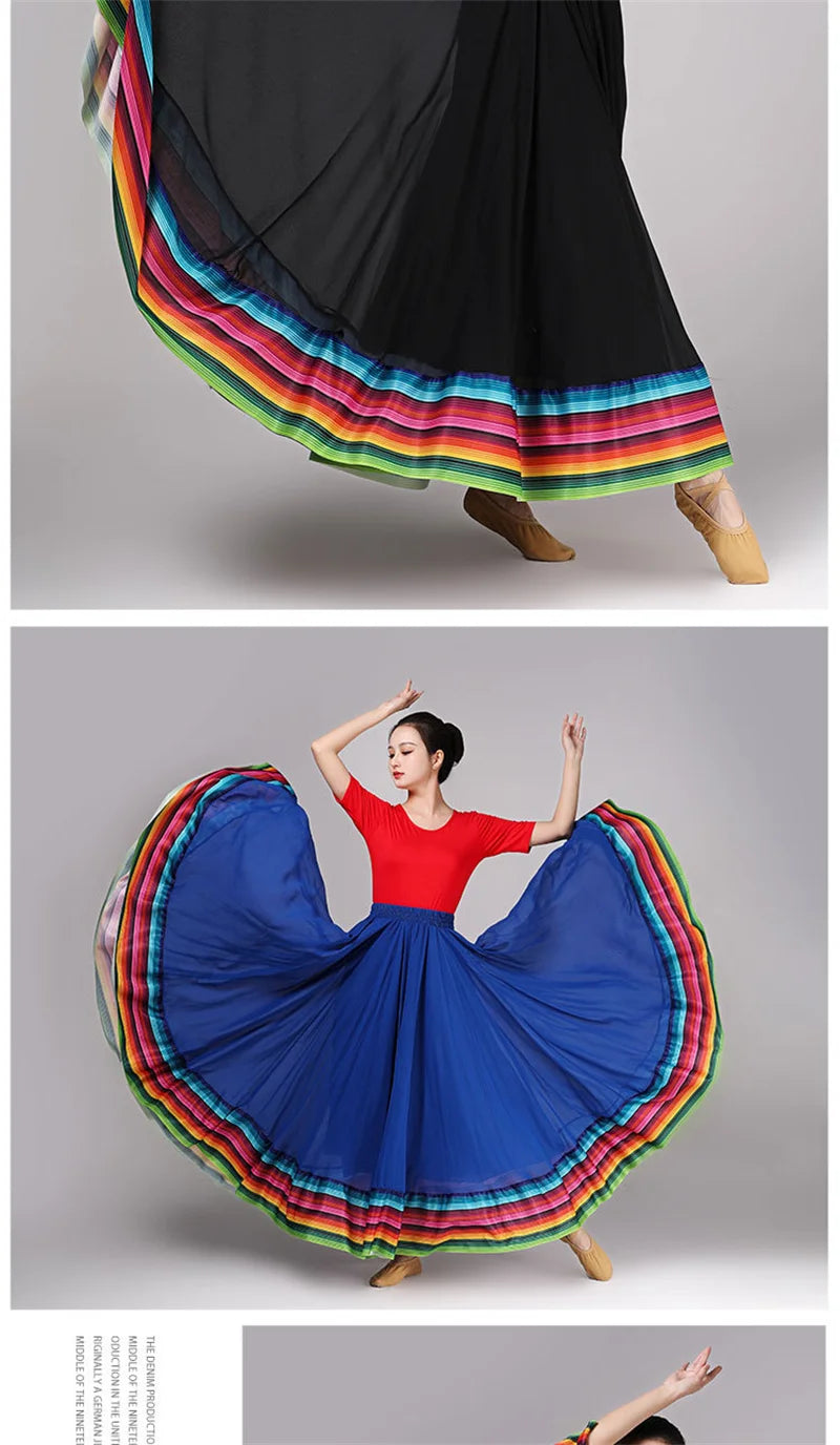 Streetwear Elegant Dance Performance Skirt Women Chiffon Skirts Rainbow-edge Elastic-Waist 720-Degrees Square Danc Maxi Skirts