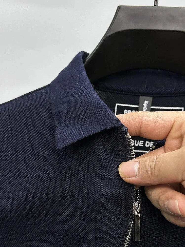 High end brand embroidered men's short sleeve half zip polo shirt short sleeve summer breathable business casual Paul T-shirt
