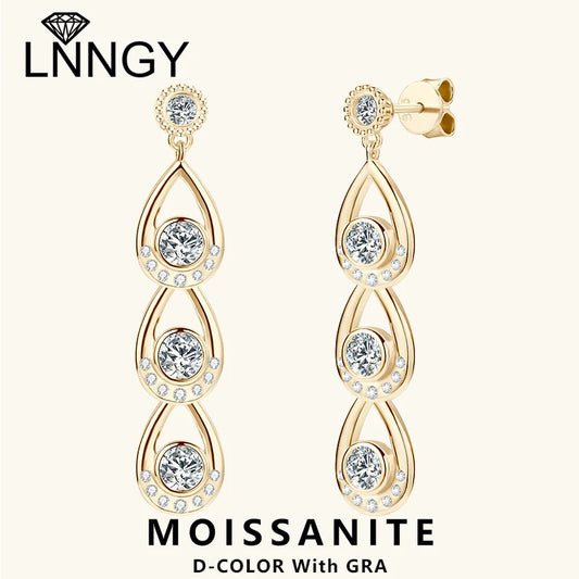 Lnngy 925 Sterling Silver 4mm&3mm Moissanite Drop Earrings For Women Girl Exquisite Tassel Chain Earring Wedding Jewelry Gift