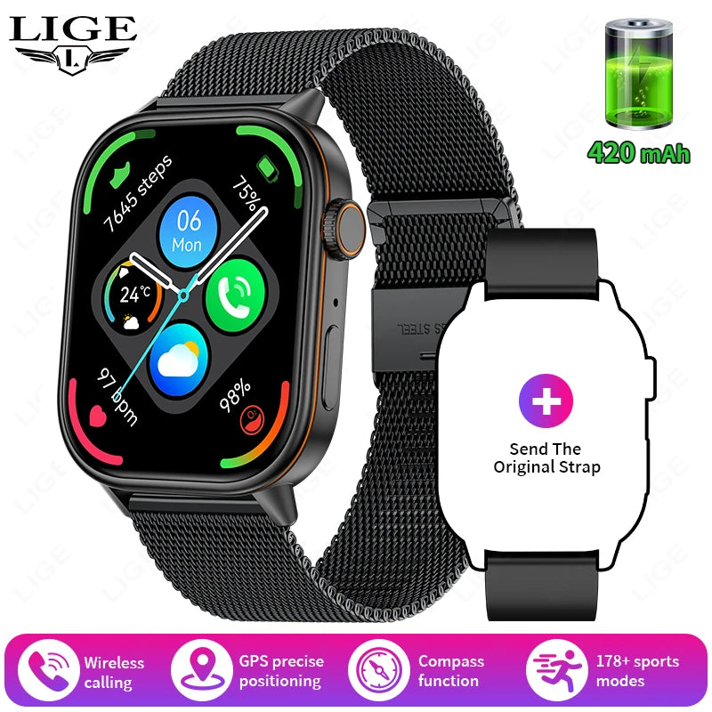 ساعة LIGE الذكية الجديدة بنظام تحديد المواقع العالمي (GPS) للرجال مزودة ببوصلة رياضية للياقة البدنية وبلوتوث ومكالمات IP68 مقاومة للماء للرجال والنساء ساعة ذكية لهواتف Xiaomi وHuawei وiPhone