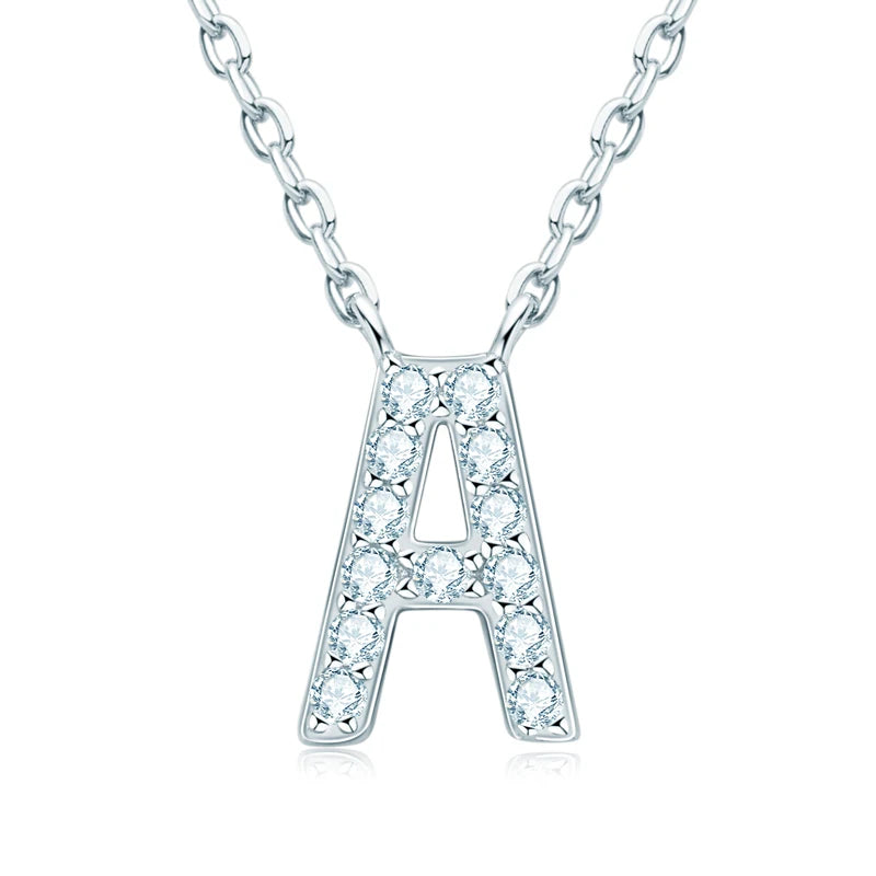 Lnngy Colar Prata 925 Sterling Silver A-Z Alphabet Pendant Necklaces Initial Letter 1.4MM Moissanite Necklace for Birthday Gift