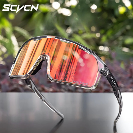 Scvcn Red Photochromic Sunglasses Cycling Blue Outdoor Sports Bike Glasses Man MTB Fishing Glasses Eyewear Bicycle Goggles UV400