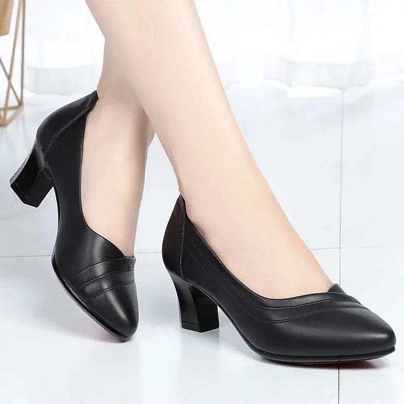 women fashion plus size black leather spring office career high heel shoes lady casual comfort work pumps zapatos de mujer z20