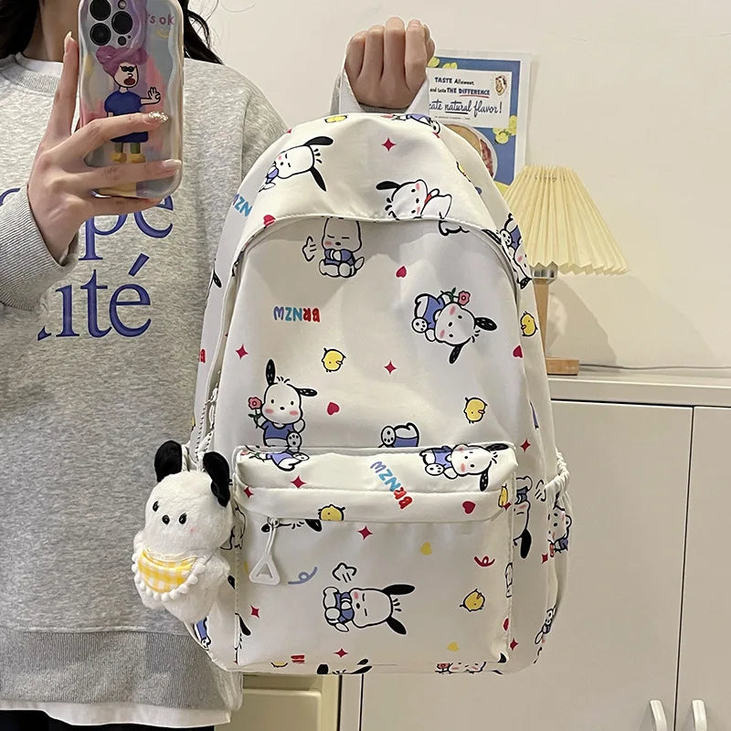 2024 Sanrio Cute Kuromi Melody Cinnamoroll Large Capacity Backpack Boys Girls Cartoon Hello Kitty Kawaii Canvas Schoolbag