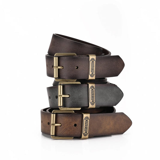 A Western-style PU leather belt for both men and women, a classic and casual retro belt