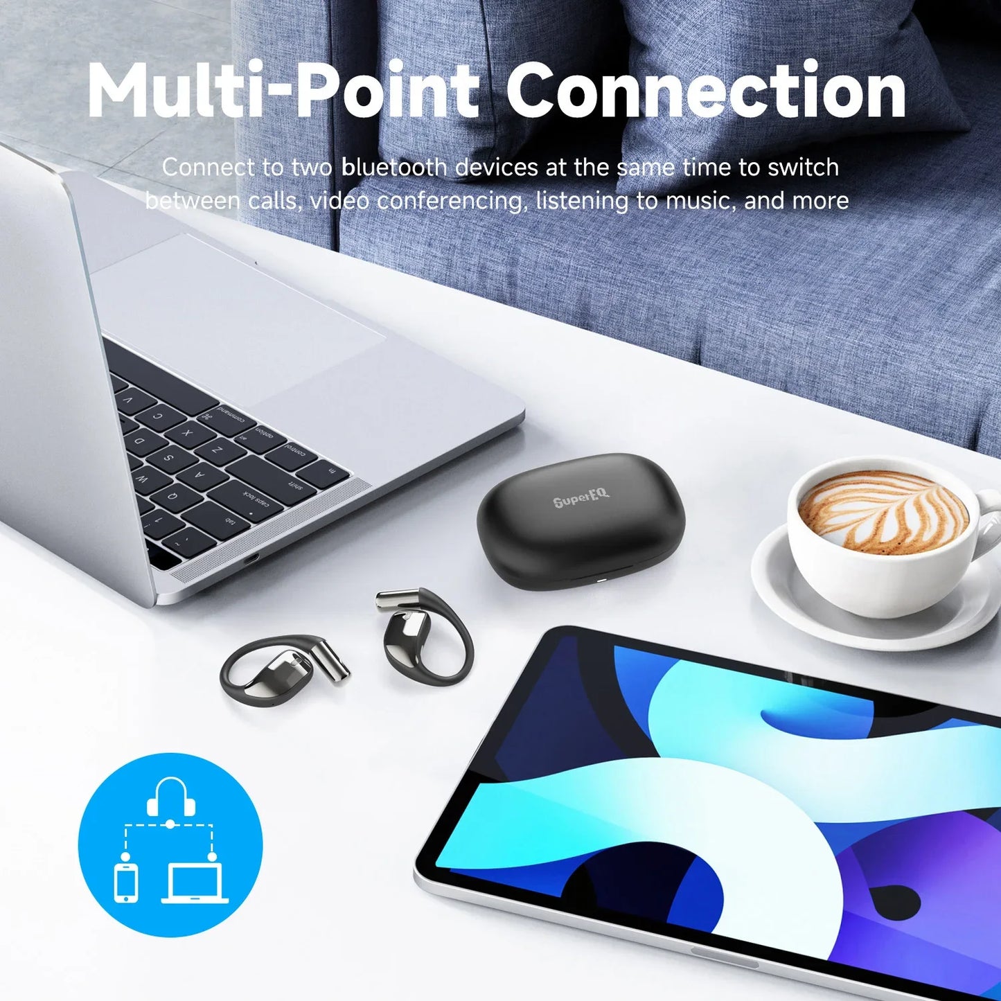 Oneodio SuperEQ T44 Open Ear Earphones Wireless Bluetooth 5.3 Headphones Air Conduction Sports Earbuds With 4 ENC Mic Bass OWS