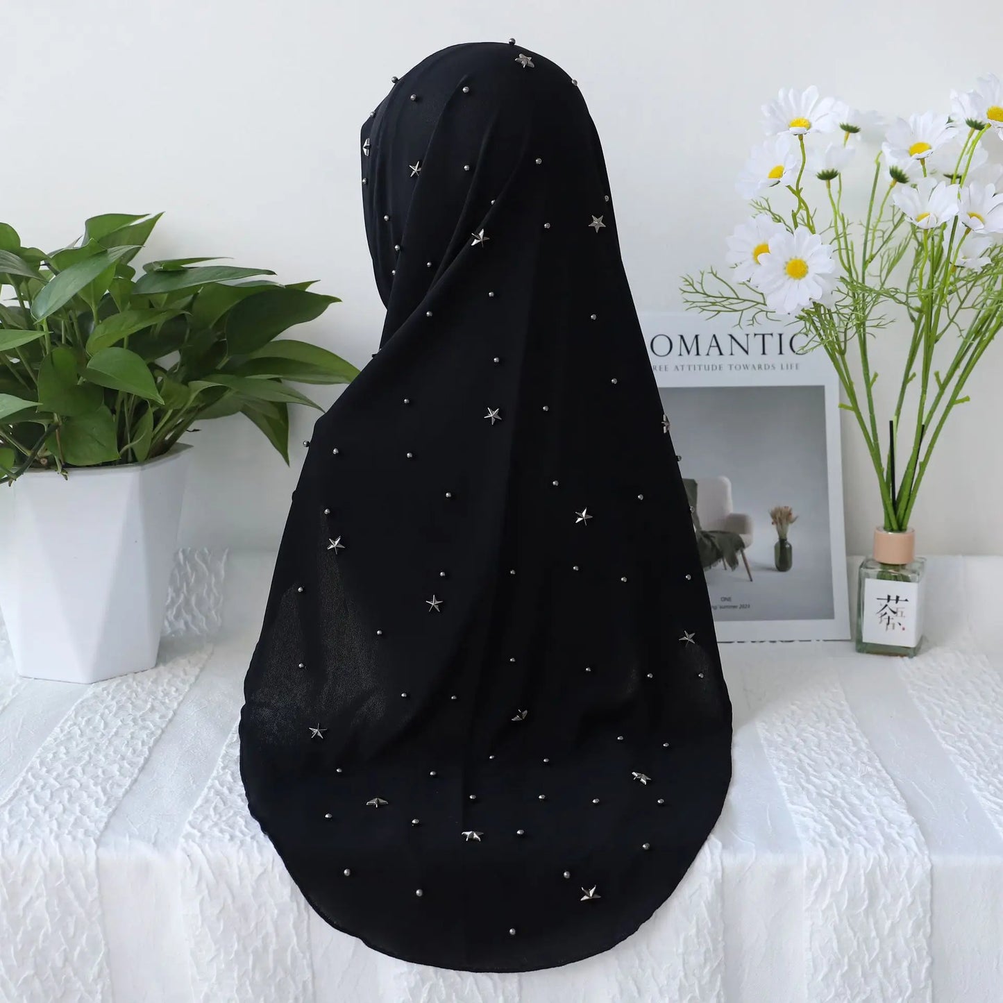 Muslim Women Mesh Beaded Hijab Instant Scarf Cap Islamic Headwraps One Piece Amira Malaysian Headwear Arab Shawls Scarves