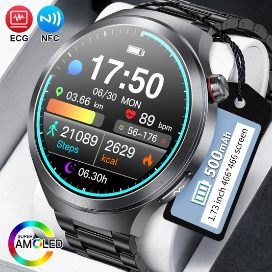 LIGE 2025 ECG Smart Watch Men 1.73” AMOLED Screen Emotional Detection Fatigue Monitoring Watches NFC Access Control Smartwatch