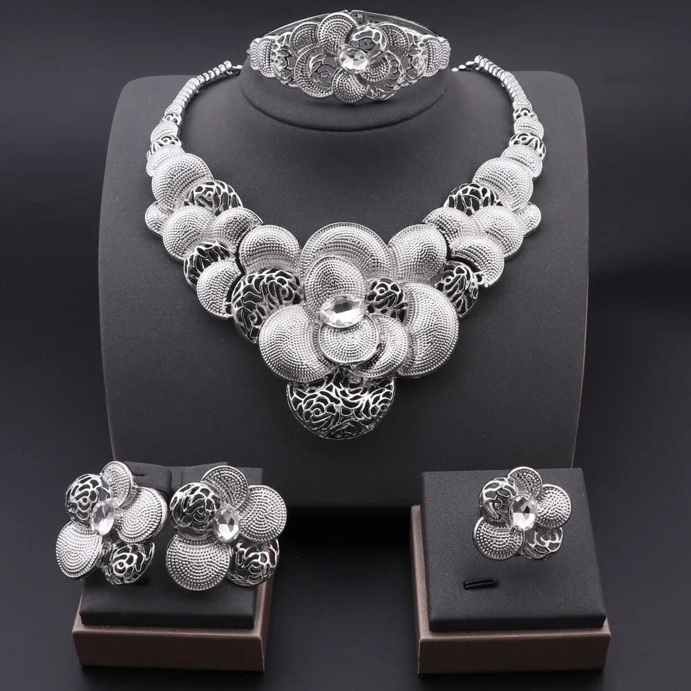 Fashion African Jewellery Set Dubai Gold Color Jewelry Sets Women Customer Nigerian Wedding Flower Design Gift