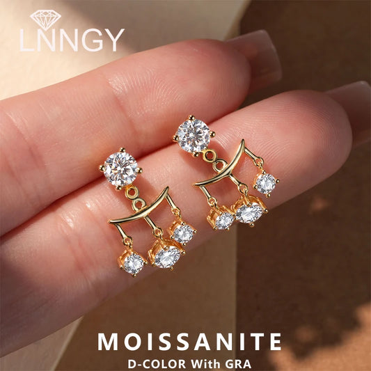 Lnngy Certified GRA 5mm 0.5ct Moissanite Earrings For Women 925 Sterling Silver Stud Earring Sparkling Korean Wedding Jewelry