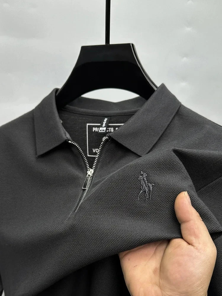 High end brand embroidered men's short sleeve half zip polo shirt short sleeve summer breathable business casual Paul T-shirt