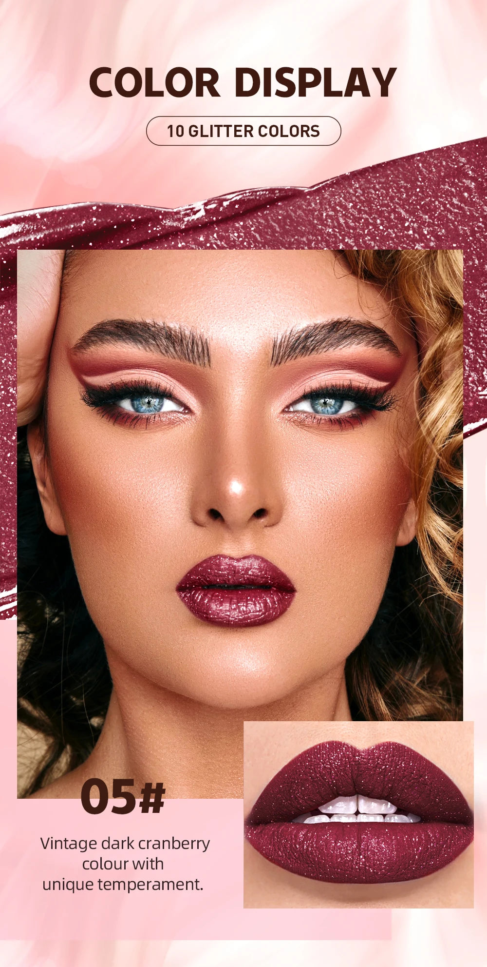 QIBEST Shimmer Lip Gloss Diamond Glitter Lip Tint Waterproof Long Lasting Matte Liquid Lipstick Red Purple Lipgloss Women Makeup
