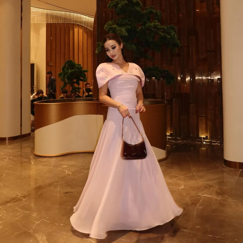 Elegant Shawl Pleated Diamonds Maxi Dress – Women’s Sleeveless High Waist Patchwork Evening Dress