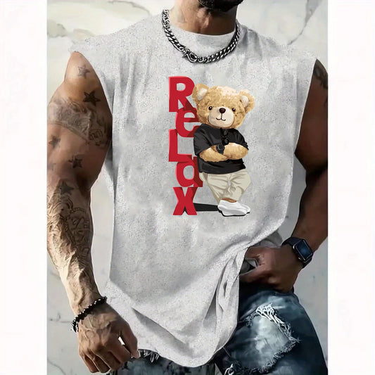 🐻 Men’s Summer Sleeveless Vest,RELaX Bear Print | Loose Fit | Comfortable & Breathable | Casual & Travel