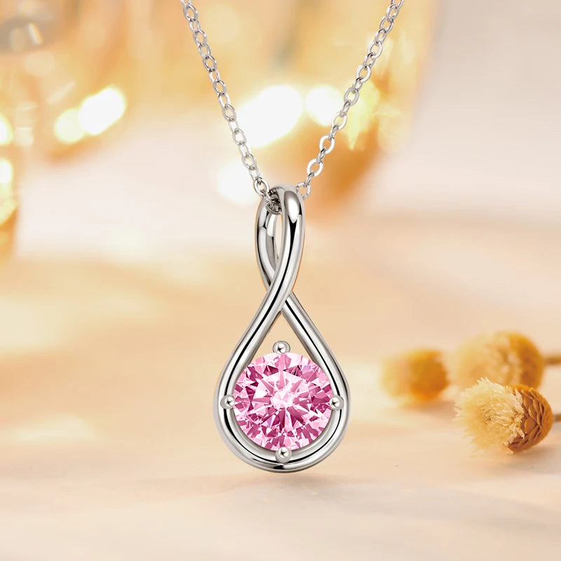 Lnngy Genuine 925 Sterling Silver Infinity Pendant Necklace Colorful Zircon Birthstone Necklaces for Women Jewelry Collar Mujer