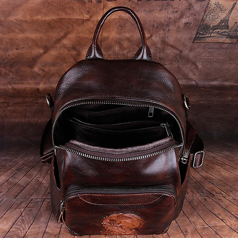 MOTAORA 2025 Leather Women's Bag Retro Embossing Backpack For Ipad Book Travel Handbag Female Shoulder Bag Vintage Messenger Bag