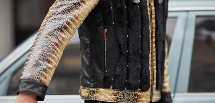 Men’s Party Mink Fur Sheepskin Leather Jacket – Slim Fit Patchwork Winter Coat