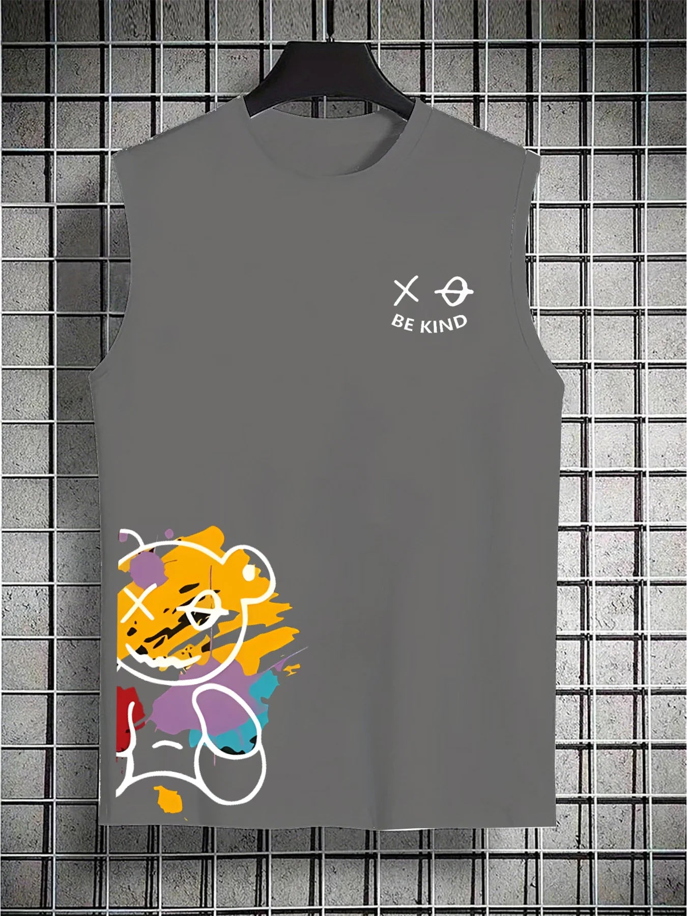 🐻 Men’s Summer Sleeveless Tank Top,Cartoon Bear Print BE Kind| Loose Fit | Comfortable & Breathable | Leisure & Fitness