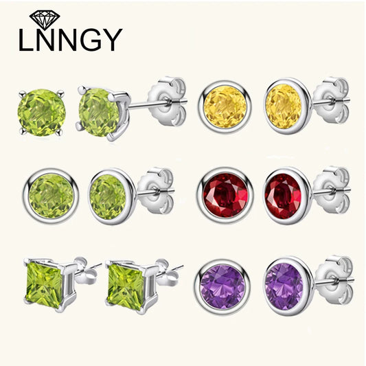 Lnngy Natural Colorful Gemstones Stud Earring for Women pendientes plata 925 Sterling Silver Earrings Daily Jewelry Gift