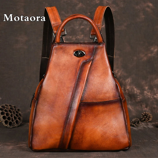MOTAORA New Vintage Cowhide Women's Backpack Genuine Leather Travel Handbag Casual Large Capacity Solid Schoolbag Shoulder Bags