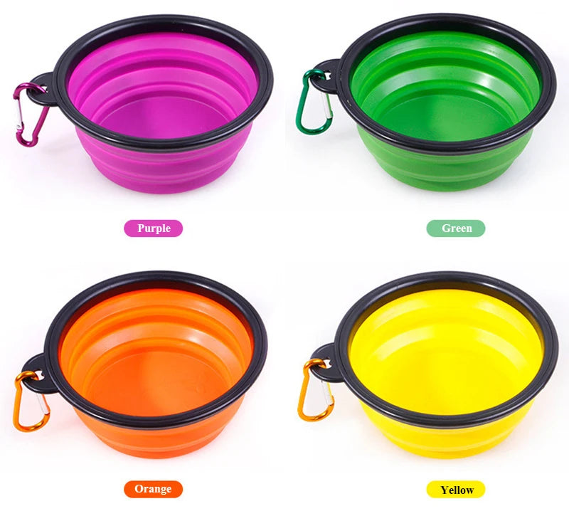 350ML Folding Black Frame Bowl with Keychain Pet Bowl Portable Travel Bowl Convenient Cat Bowl Not Easy to Deform Folding Bowl