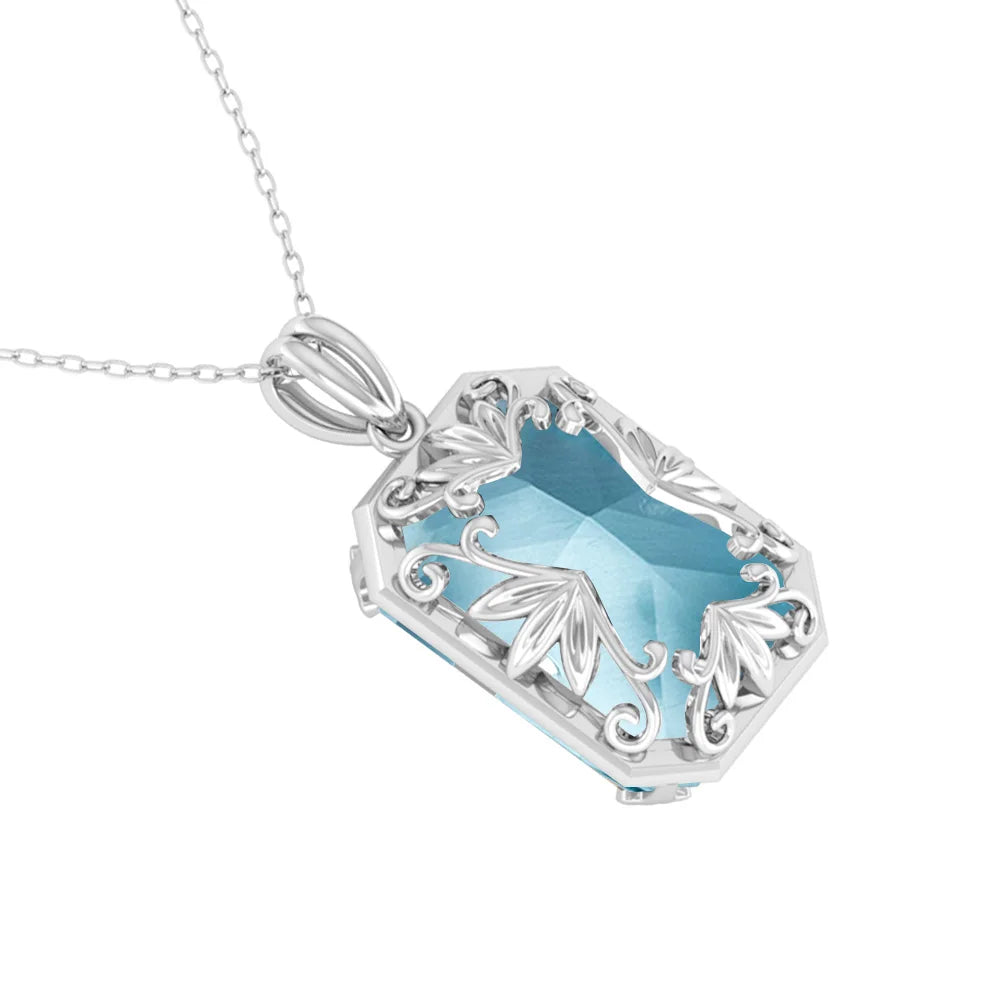Real 925 Sterling Silver Aquamarine Necklace Pendant Anniversary Banquet Accessories Woman Fine Jewelry 2022 New Without Chain