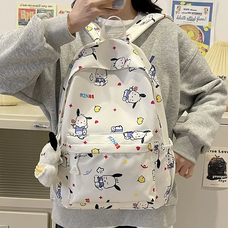 2024 Sanrio Cute Kuromi Melody Cinnamoroll Large Capacity Backpack Boys Girls Cartoon Hello Kitty Kawaii Canvas Schoolbag