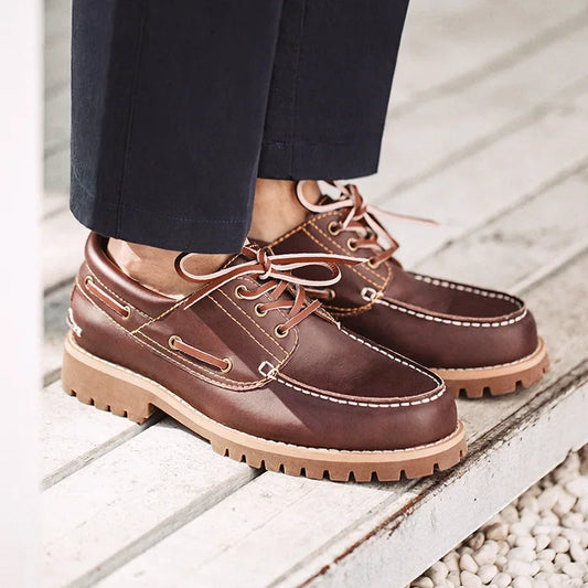 Retro Low-top British Style Work Shoes Casual Leather Breathable Boat Shoes