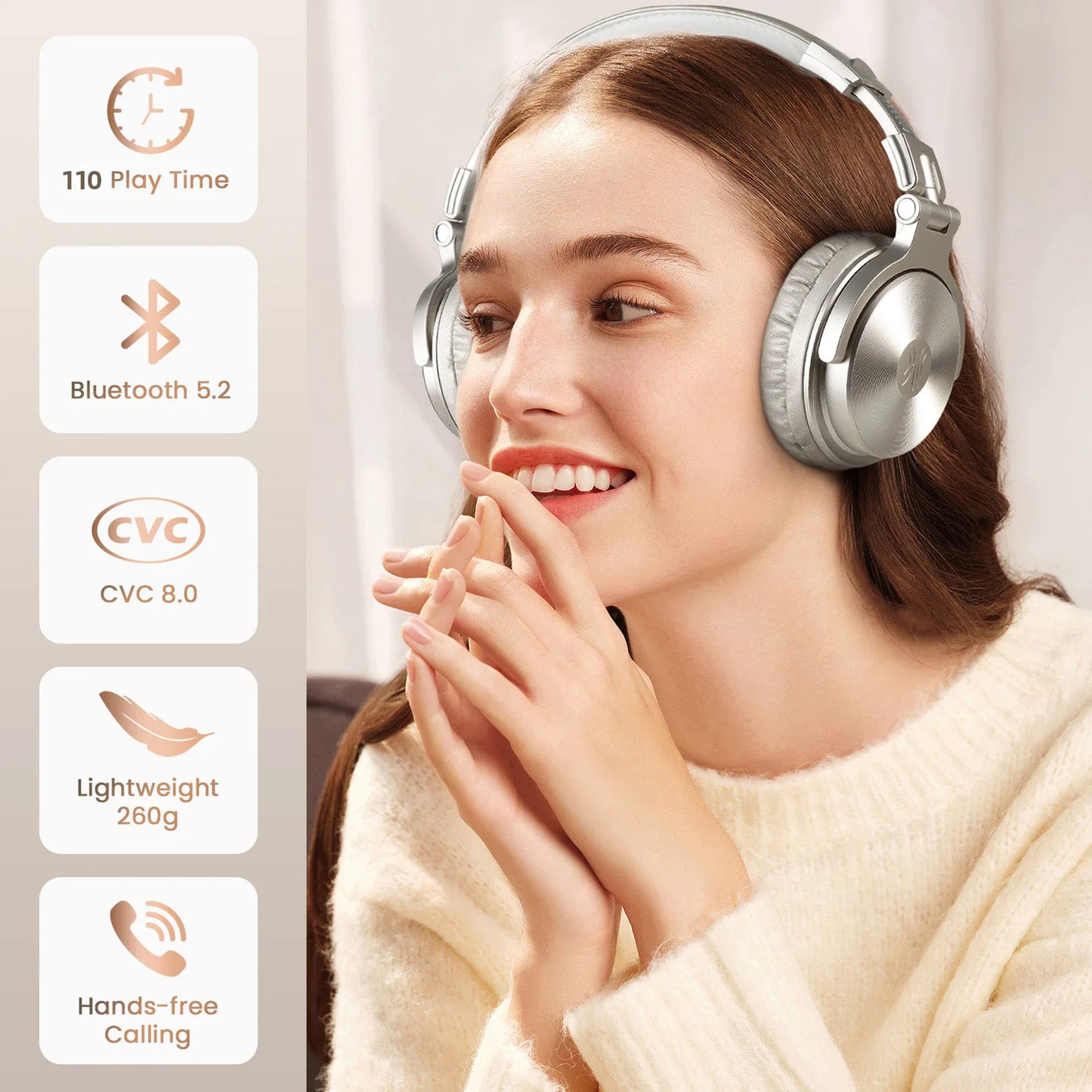 Oneodio Pro C Wireless Bluetooth 5.2 Headphones Over Ear With Microphone Hi-Res Audio Wired&Wireless Headset 110h Playtime AAC