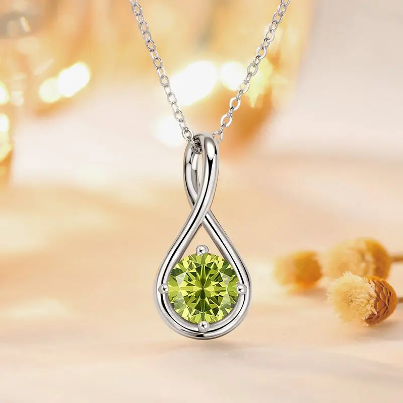 Lnngy Genuine 925 Sterling Silver Infinity Pendant Necklace Colorful Zircon Birthstone Necklaces for Women Jewelry Collar Mujer