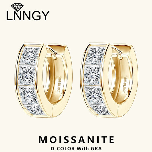 Lnngy 3.2CTTW Princess Cut Moissanite Earring for Women Certified 925 Sterling Silver Hoop Earrings Fashion Versatile Jewelry