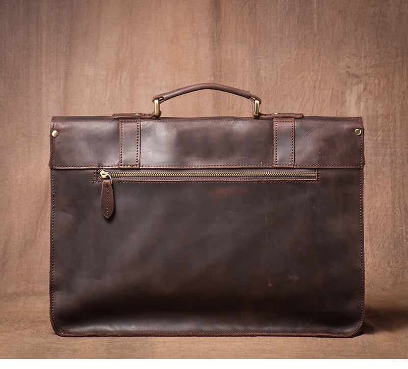 LUOKIR Vintage Crazy Horse Briefcase Travel Genuine Leather Handbag Luxury Men's Messenger Computer Shoulder Bag 14 Inch Laptop