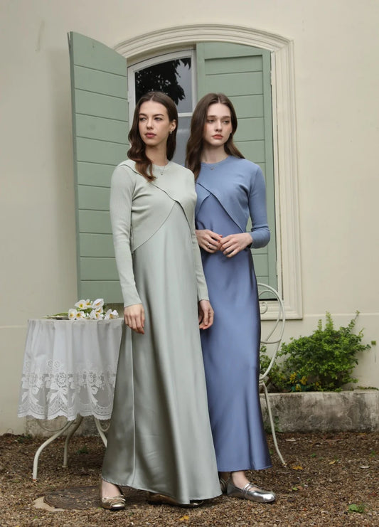 AS 2025 Spring/Summer Elegance Satin Maxi Dress & Knitted Top Set