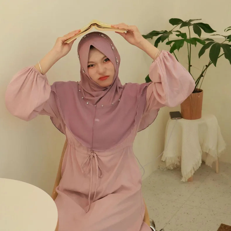Women's Diamonds Turban One Piece Amira Muslim Hijab Islamic Instant Headwraps Scarf Shawl Dubai Pull On Headband Cap Arab