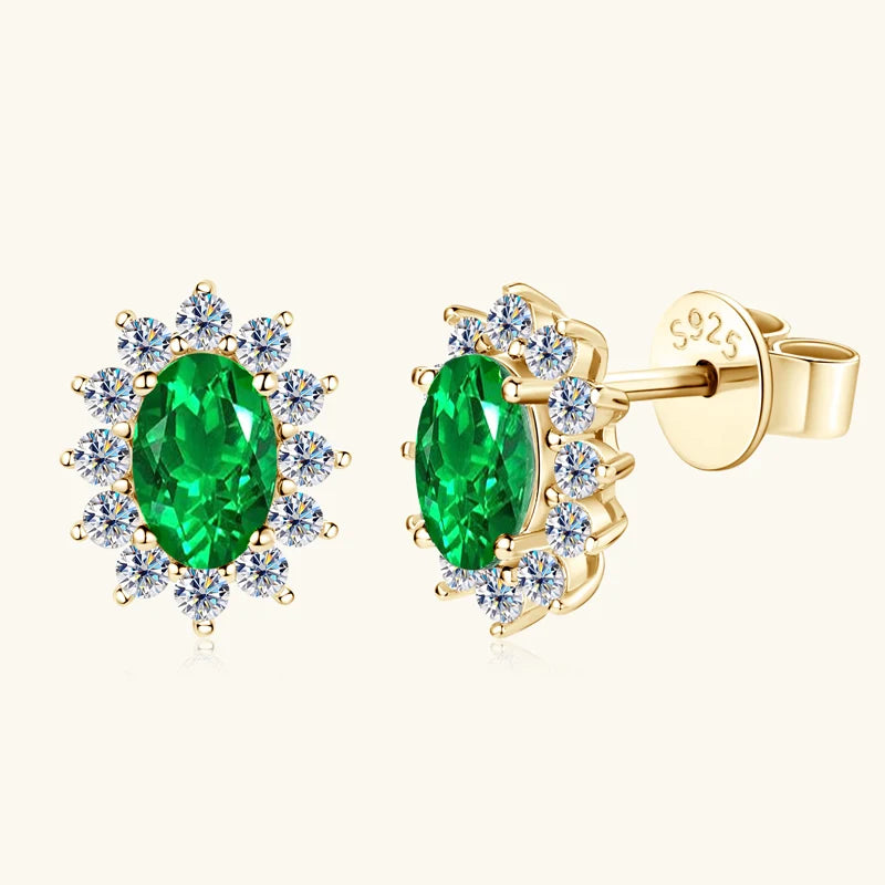 Lnngy Oval/Marqusie Cut Artificial Emerald Stud Earring for Women ohrringe silber 925 Sterling Silver Earring Daily Jewelry Gift