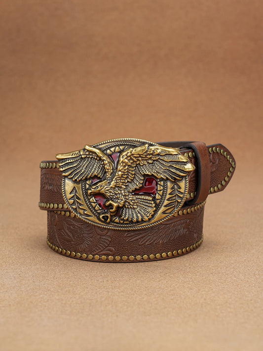 A men's and women's casual retro belt Western style! PU leather belt with metal buckle, suitable for daily work wear