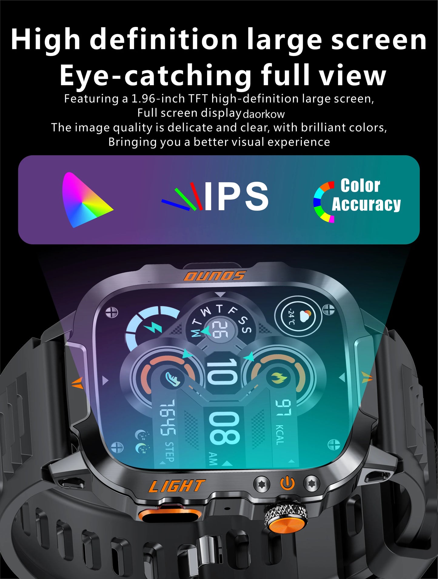 LIGE Military Smart Watch Men 1.96" Screen 3ATM Waterproof Bracelet Bluetooth Call AI Voice Sport Smartwatch With LED Flashlight