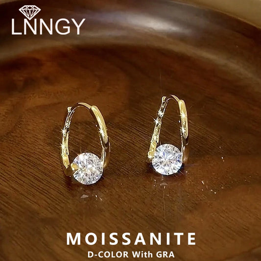 Lnngy Huggies Earrings Sterling Silver 925 Fashion Korean Bling 6.5mm 1.0ct Moissanite Hoop Earring For Women Bridal Jewelry