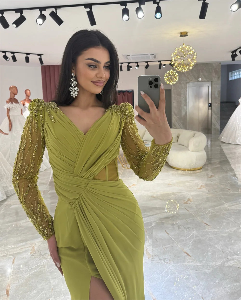 Mila Shine Long Sleeve Mermaid Prom Dresses Side High Split Chic Evening Dresses Elegant Floor-Length Customized Party Dresses