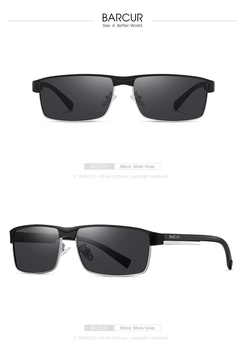 BARCUR Original Rectangle Business Sunglasses for Men Driving Hiking Sports Sun Glasses for Women Fashion Shades Oculos De Sol