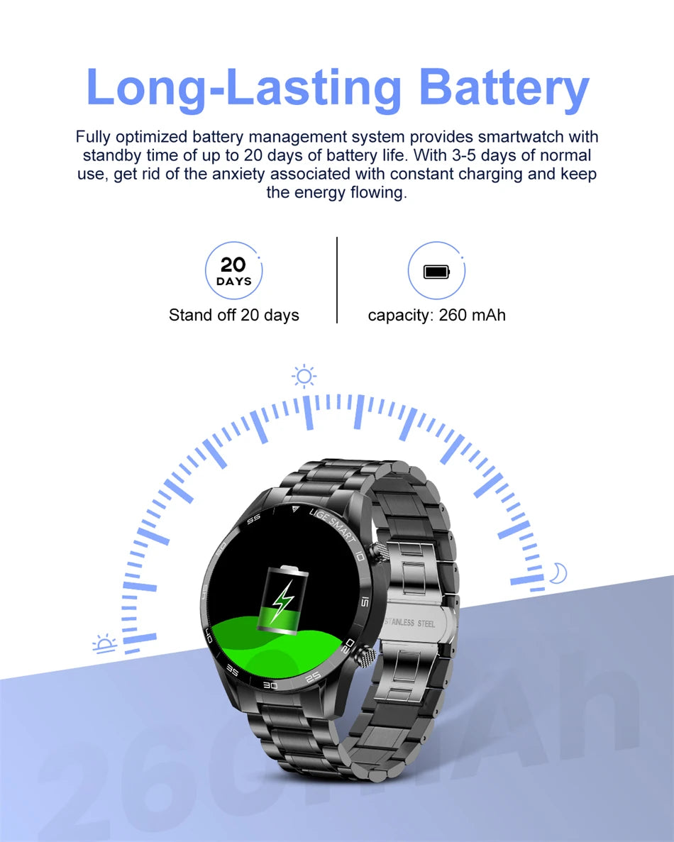 LIGE New BW0189 PRO Smart Watch Men Bluetooth Call Watch IP67 Waterproof Sports Fitness Watch For Android IOS Men Smart Watch