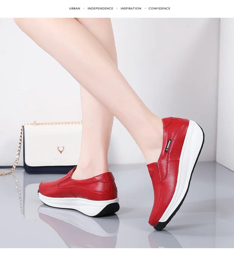 Women’s Genuine Leather Platform Loafers – Orthopedic Slip-On Casual Flats