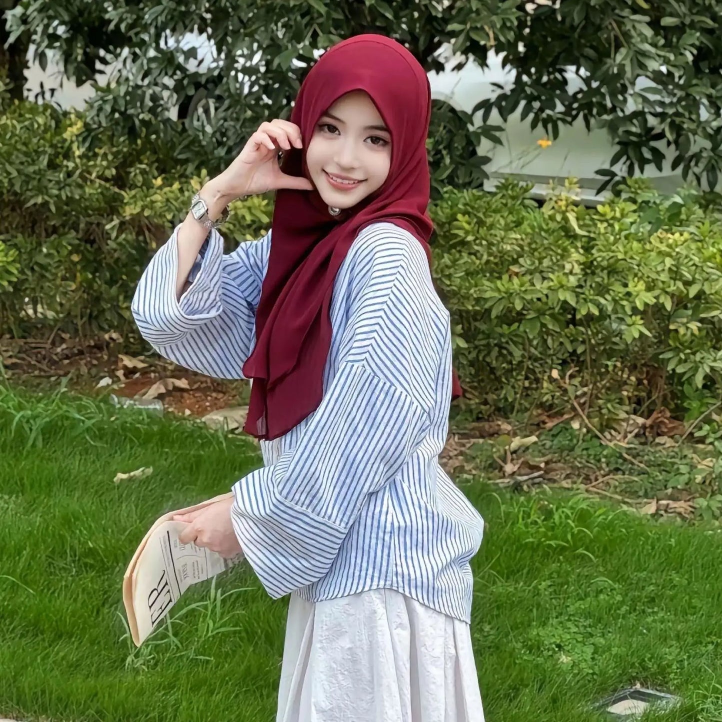 Double Layer Chiffon Turban for Women Muslim Hijab Malaysian Headwear Cap One Piece Amira Islamic Shawl Arab Headband Scarf