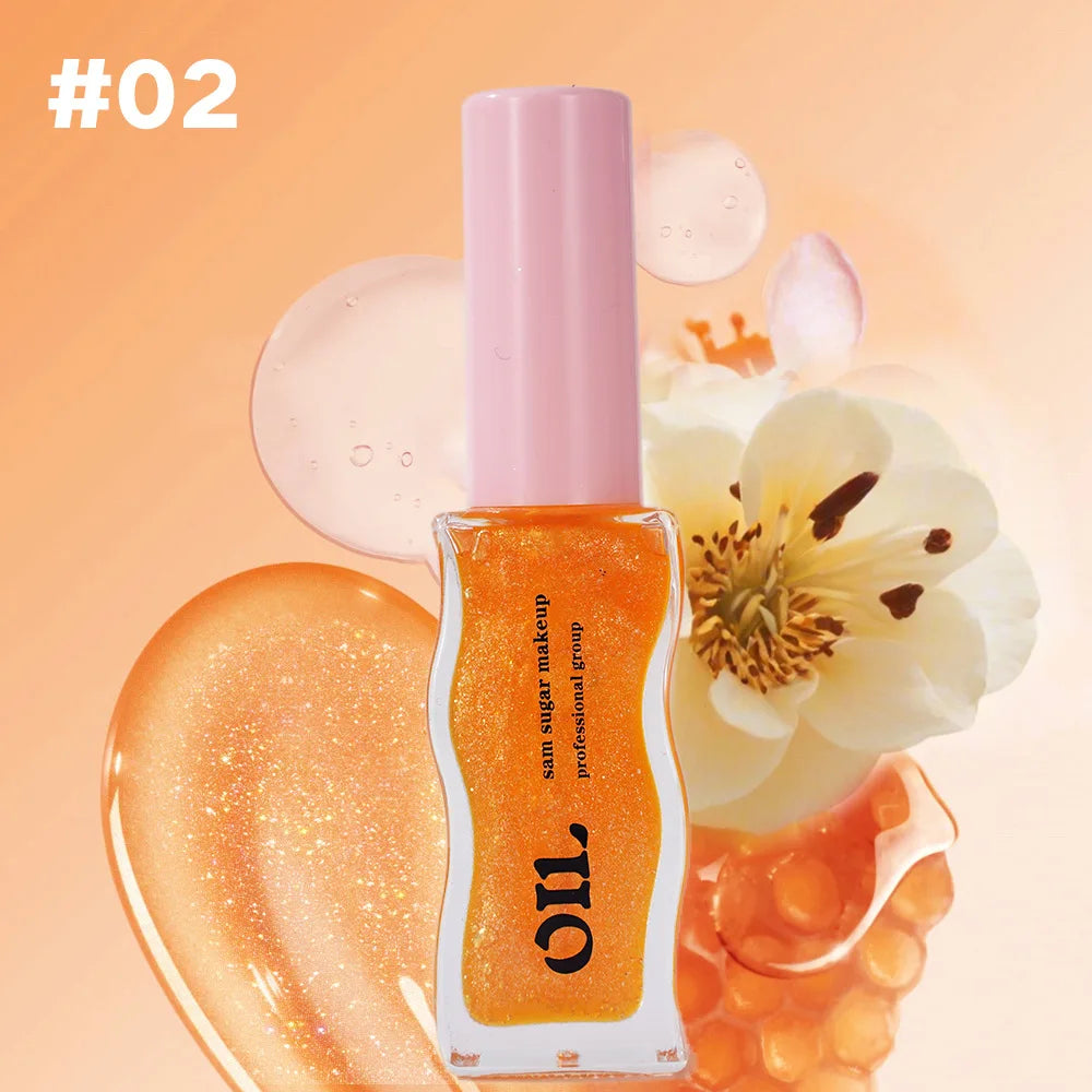 SAM SUGAR Honey Infused Hydrating Lip Oil 8ml Long Lasting Moisturizing Liquid Lip Gloss 6 Colors Temperature Makeup Cosmetics
