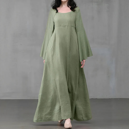 Rafiah Summer Dresses Comfortable Daily Solid Color Long Sleeve Square Neck Maxi Loose Fit Daily Long Dresses For Women