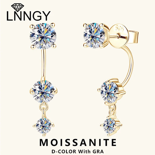 Lnngy 2.0 CTTW Moissanite Stud Earring 925 Sterling Silver Earrings For Women Front Back Double Sided 2 in 1 Pierced Ear Jewelry